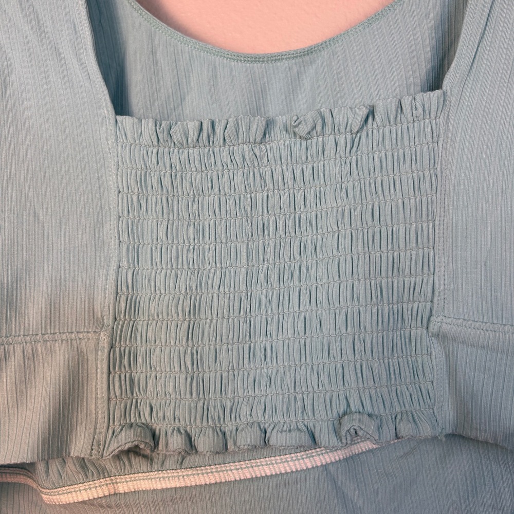 Old Navy Sunday Sleep Womens 4X Aqua Blue Ribbed Smocked Back Pajama Tank Top - Picture 7 of 8
